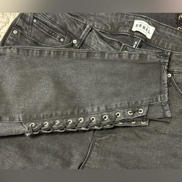 Rebel Black Denim Skinny Ankle Jeans The Siren Sz 16W - Picture 3 of 5